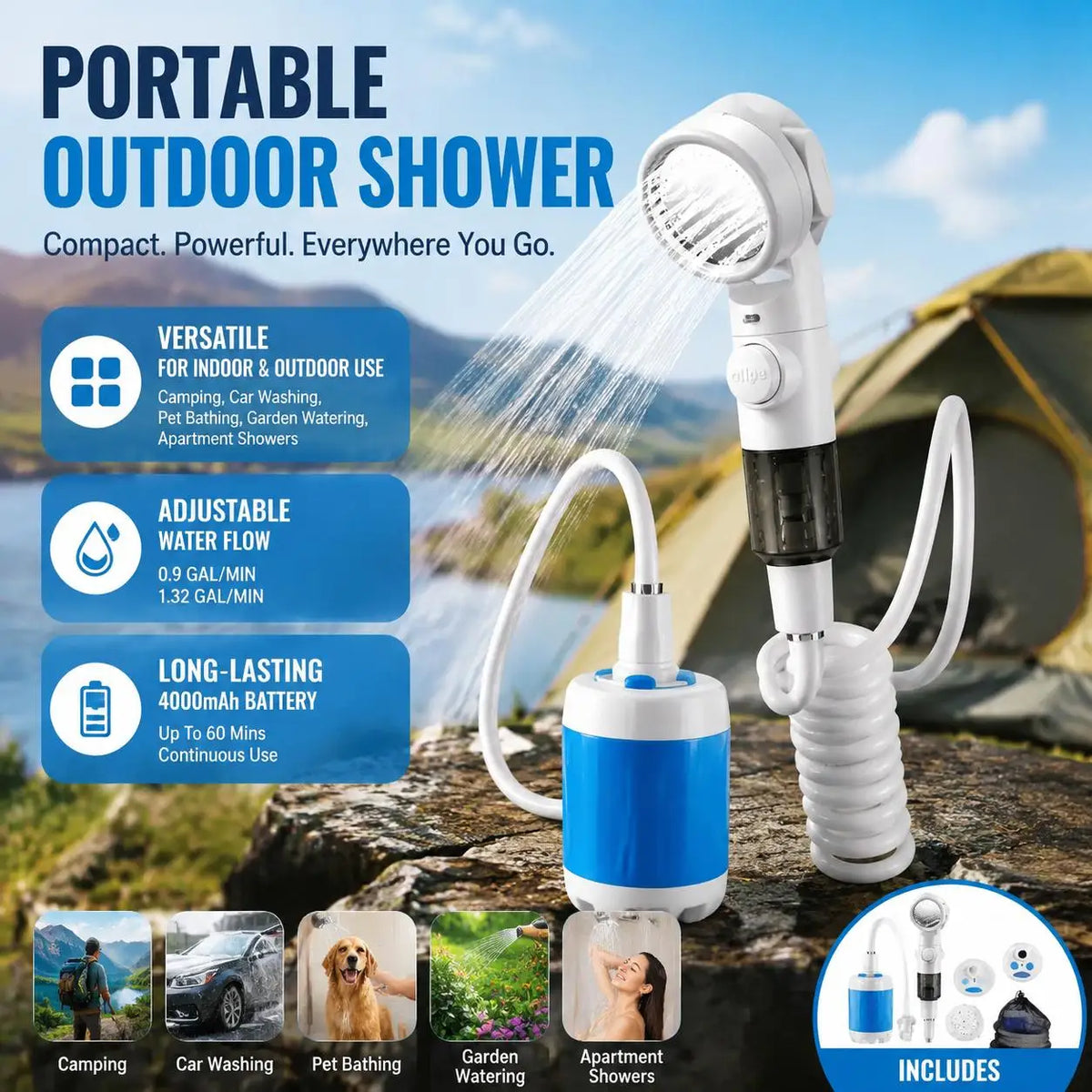 Rechargeable Handheld Outdoor Shower Sprayer For Pets And Gardening