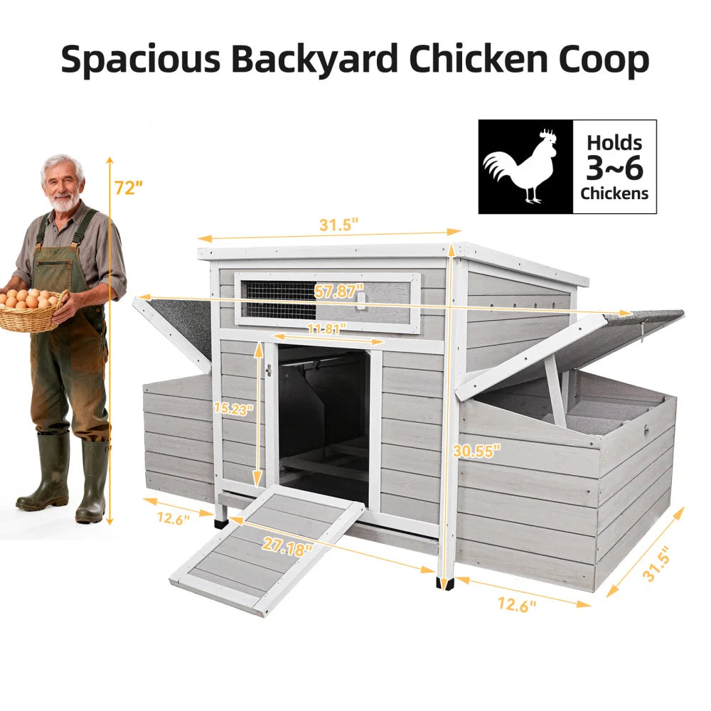 Wooden Outdoor Chicken Coop With Dual Nesting Boxes Moisture Shield