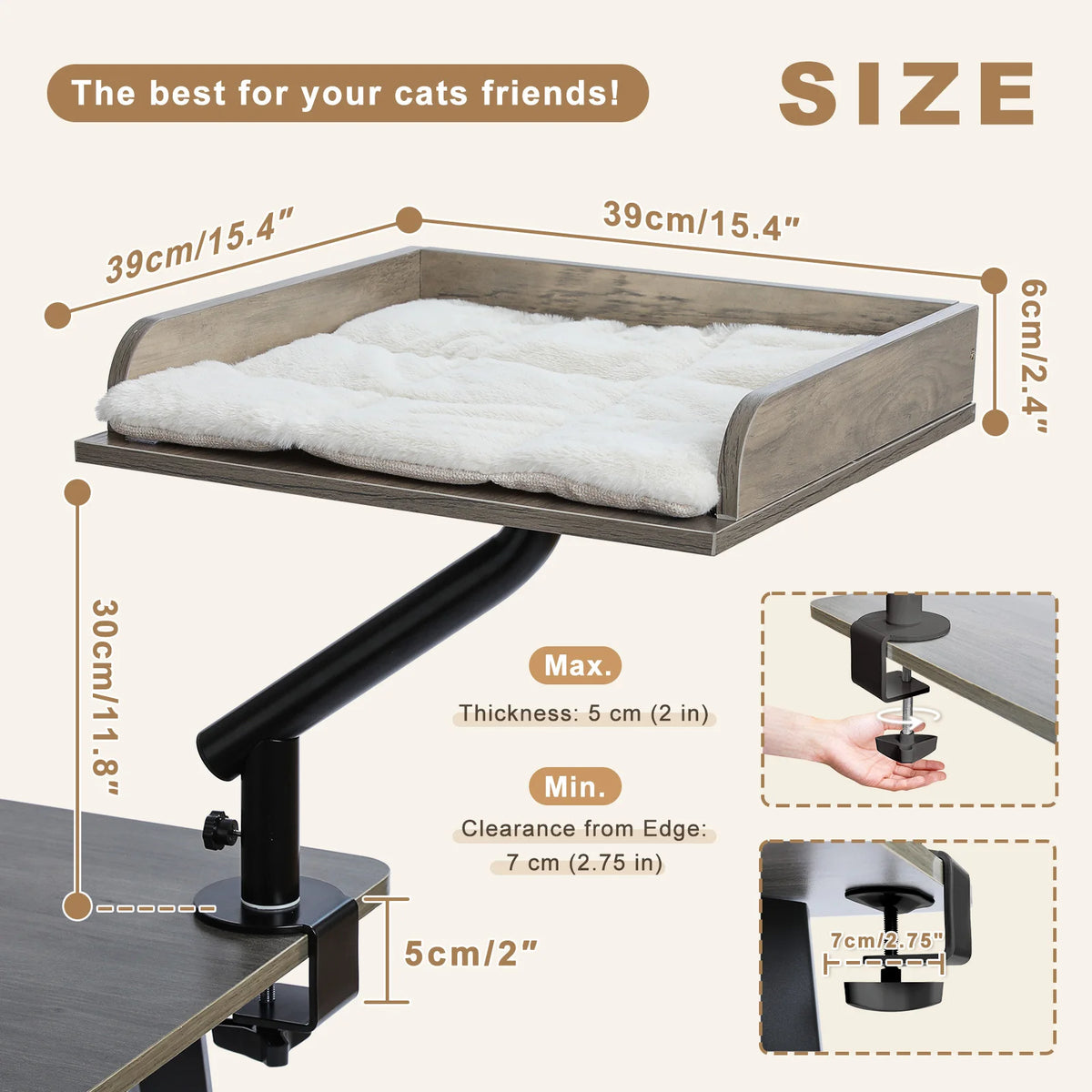 Pawz Road Adjustable Rotating Cat Desk Bed Plush Hammock Stand