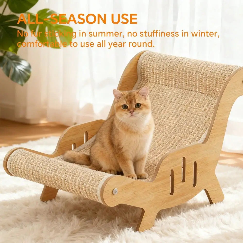 Indoor Wooden Sisal Cat Scratcher Lounger With Combined Sleep Platform