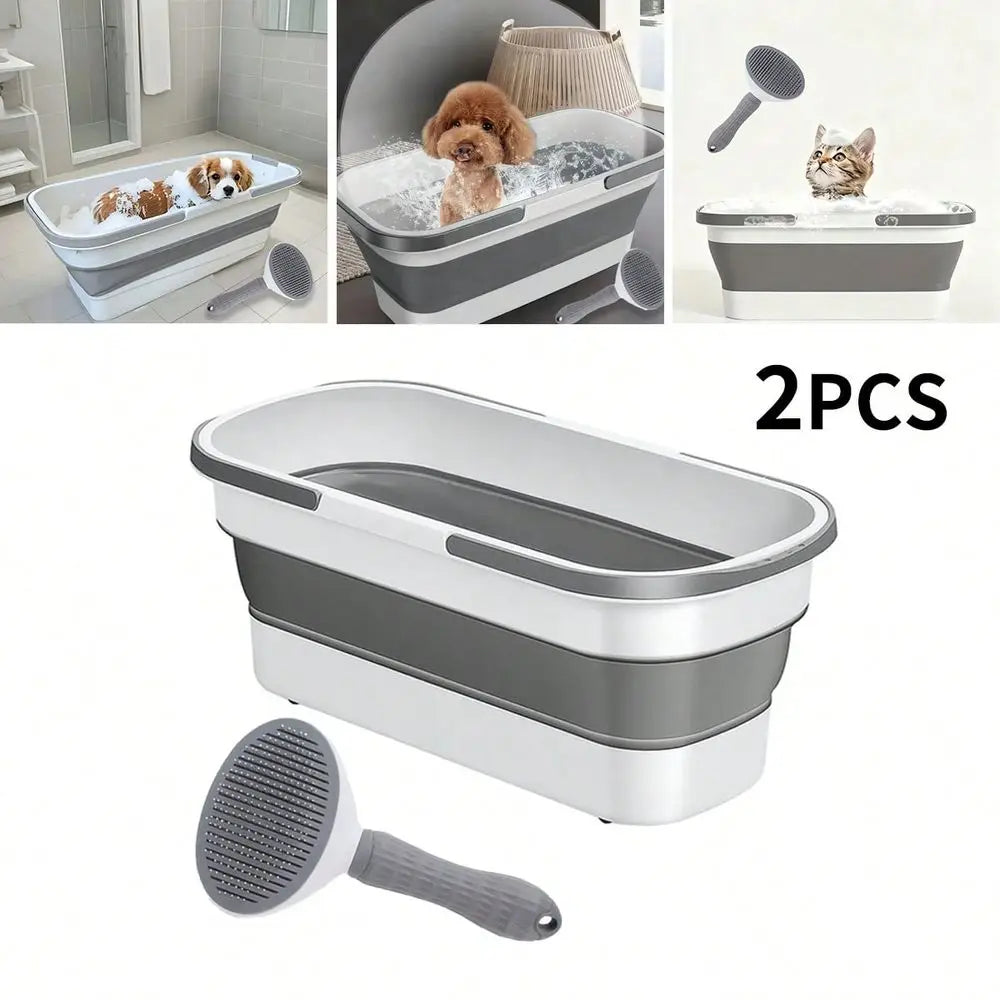 Portable Collapsible Dog Bathing Tub With Drain Plug And Handle