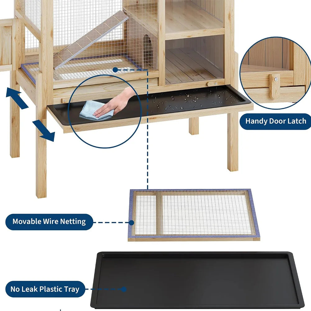 HiMiss Wooden Guinea Pig Cage With Stand, 2-Story Rabbit Hutch