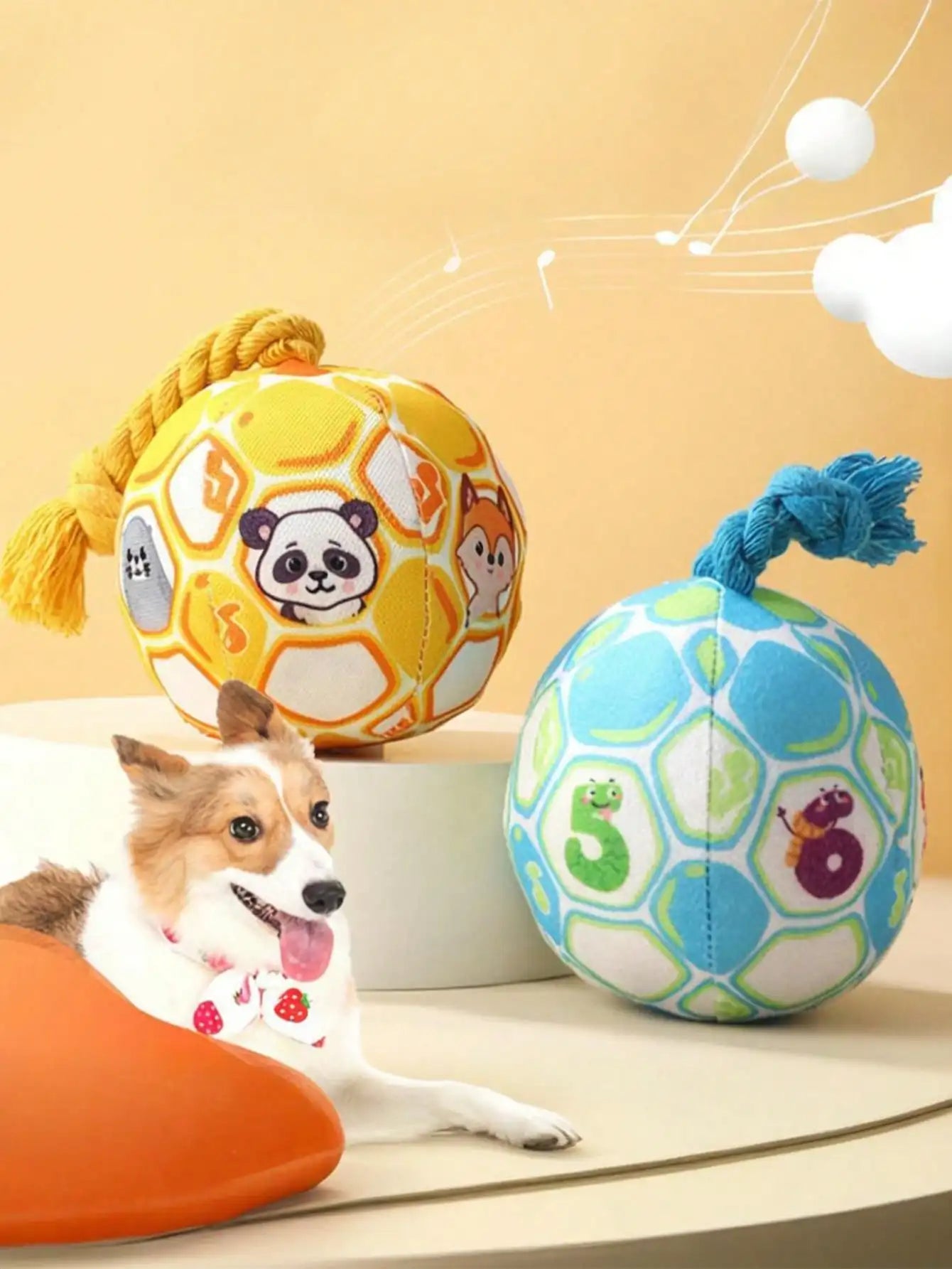 Durable Squeaky Interactive Cloth Dog Toy Ball With Rope
